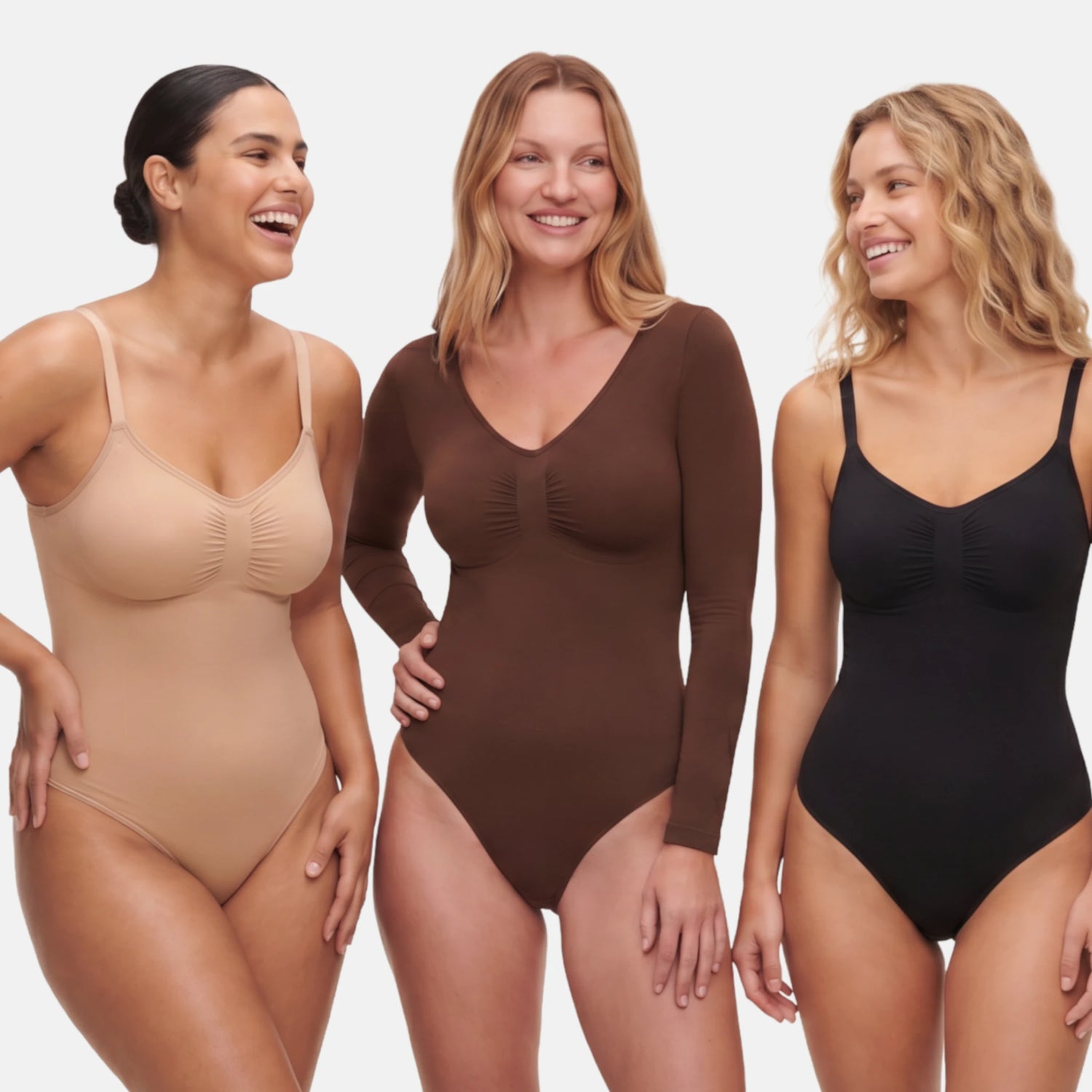 Estrell Nova Shapewear Kollektion – seamless Damen Bodys in Espresso Brown, Mink Beige und Onyx Black mit figurformendem Effekt