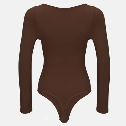 Estrell Nova Longsleeve Shapewear Body in Espresso Brown – Rückansicht
