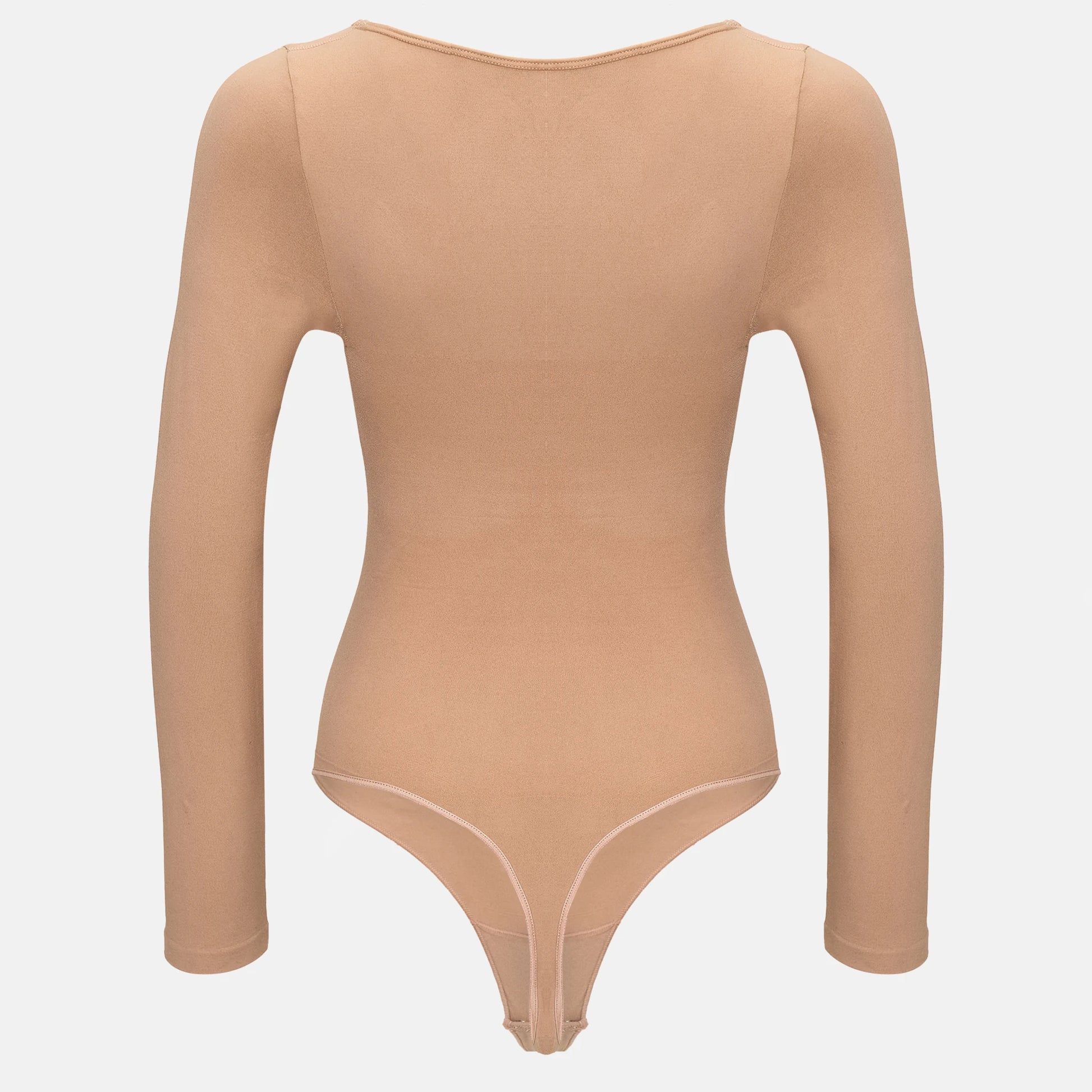 Estrell Nova Longsleeve Shapewear Body in Mink Beige – Rückansicht