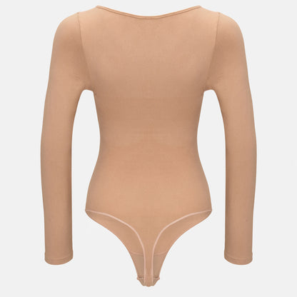 Estrell Nova Longsleeve Shapewear Body in Mink Beige – Rückansicht