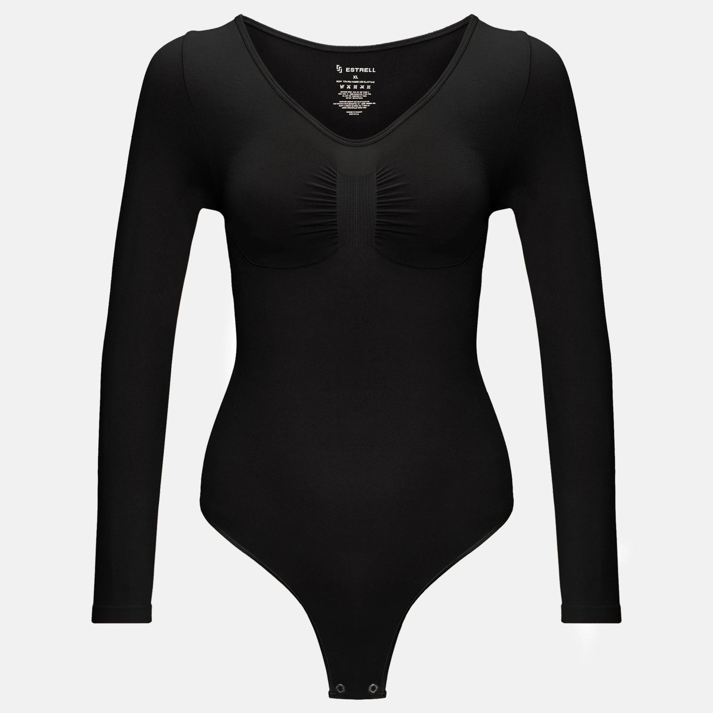 Estrell Nova Longsleeve Shapewear Body in Onyx Black mit figurformender Passform – Vorderansicht