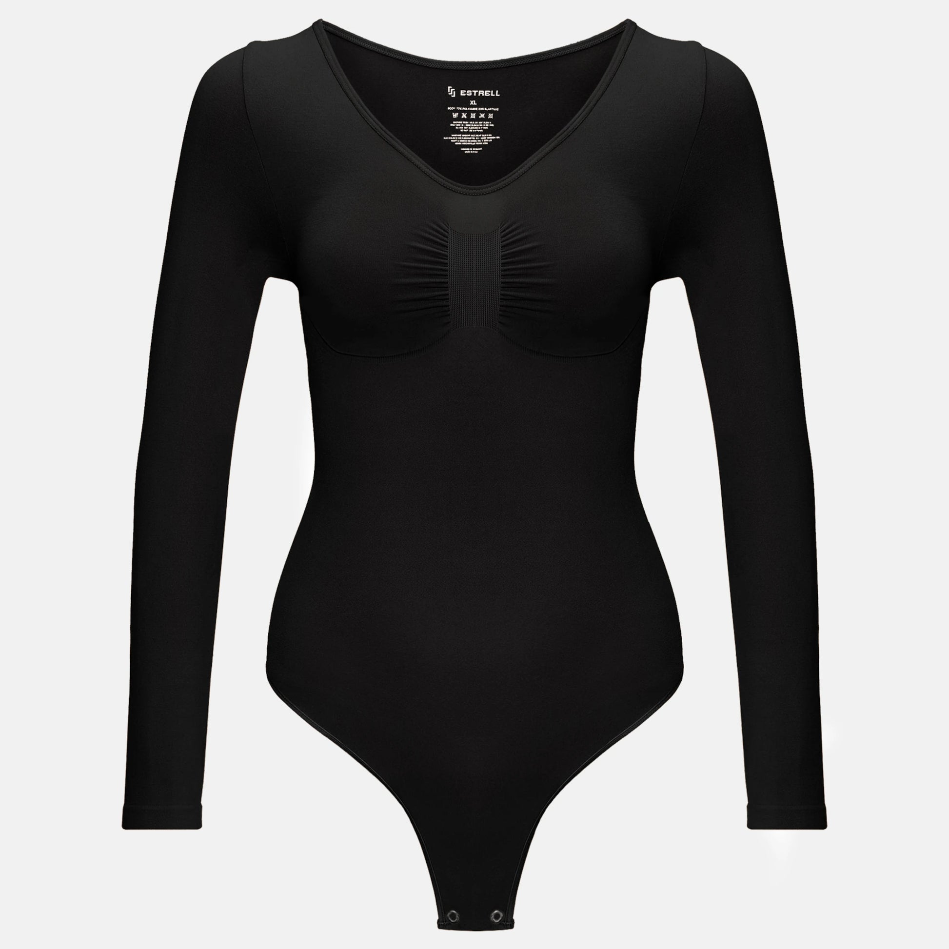 Estrell Nova Longsleeve Shapewear Body in Onyx Black mit figurformender Passform – Vorderansicht