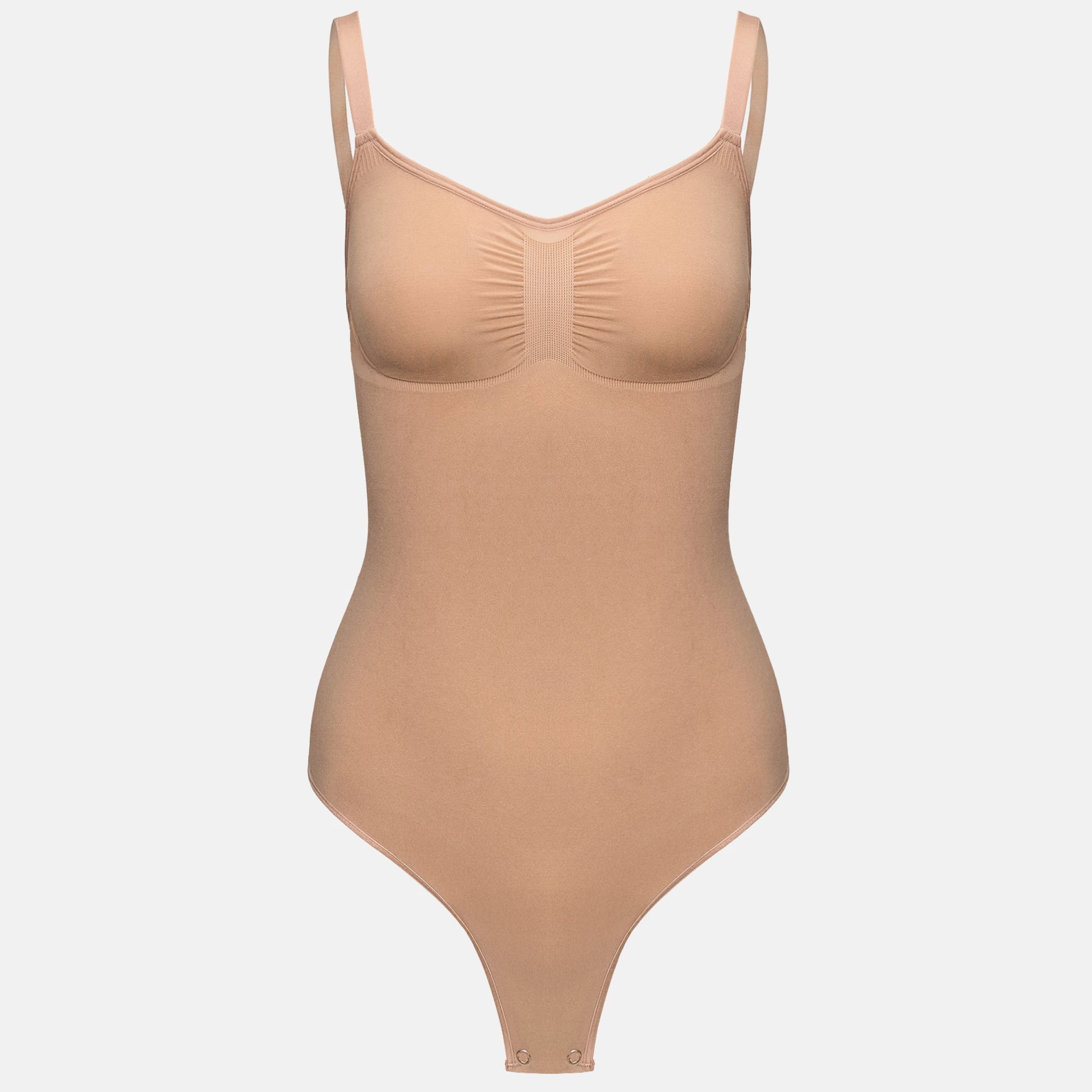 Estrell Nova Sleeveless Shapewear Body in Mink Beige mit figurformender Passform – Vorderansicht