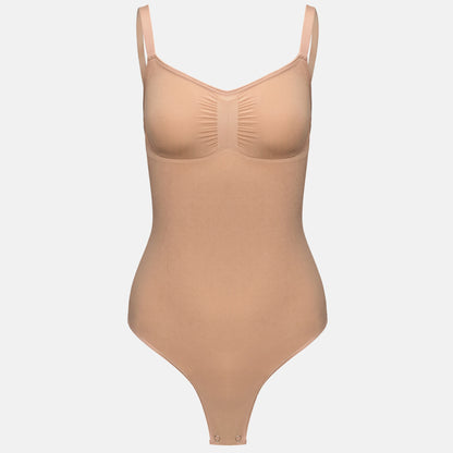 Estrell Nova Sleeveless Shapewear Body in Mink Beige mit figurformender Passform – Vorderansicht